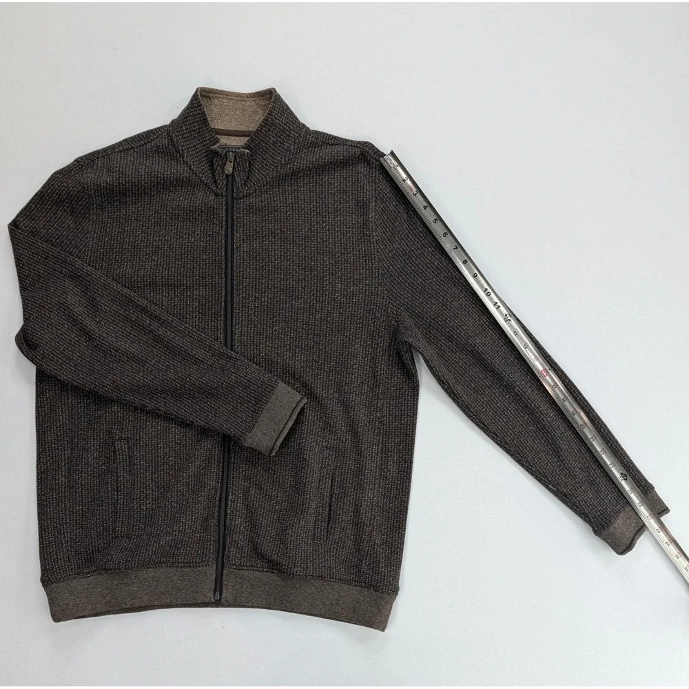 Jos A Bank Reserve Full Zip Sweater Jacket Brown Cotton Men's L